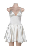 V-Neck High Waist Backless Patchwork Mini Dress