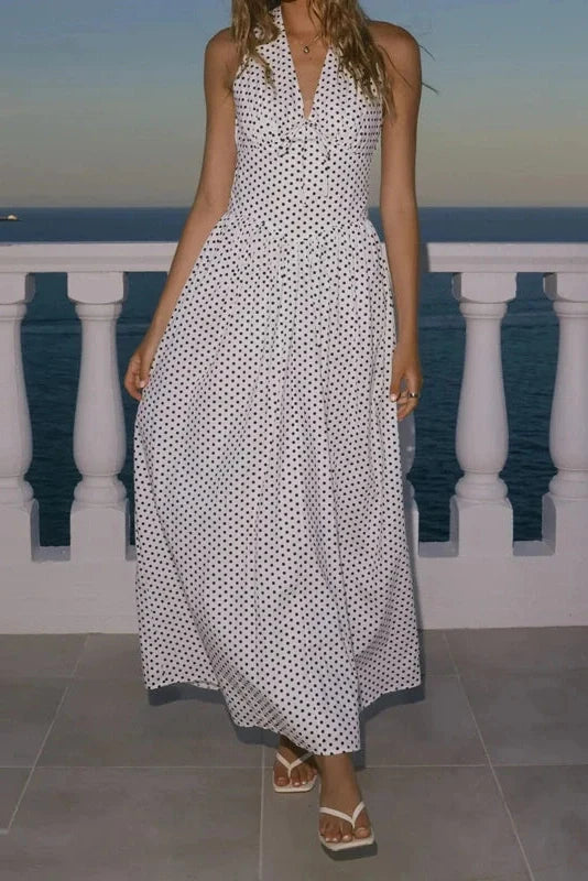 Polka Dot Sleeveless Backless Maxi Dress