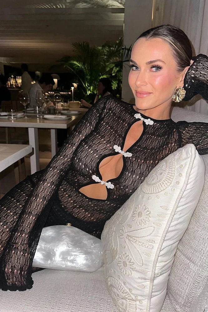 Elegant Hollow Out Backless Knit Maxi Dress