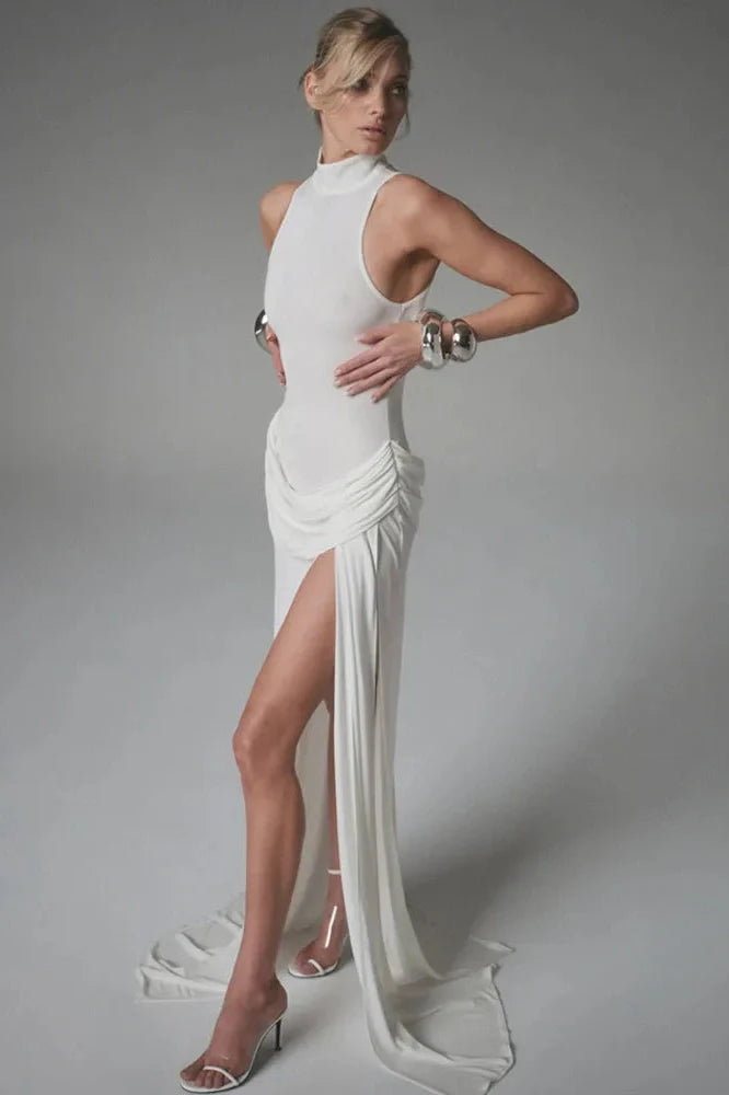 Elegant High Waist Slim Split Maxi Dress