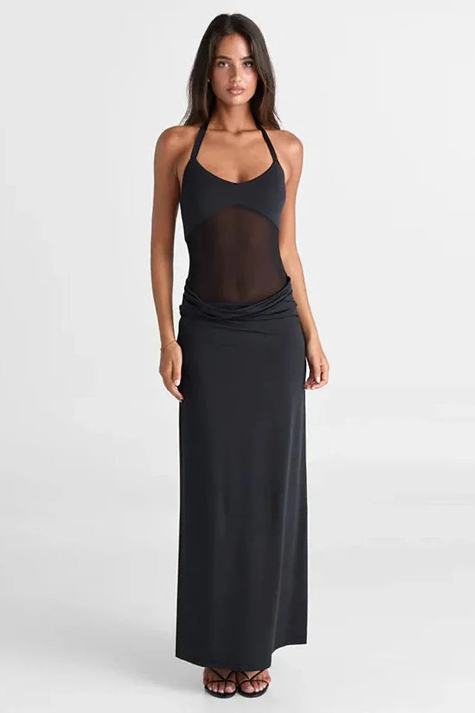 Backless Patchwork Sleeveless High Waist Slim Maxi Dress