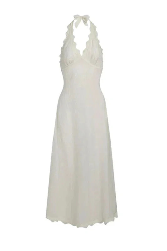 Deep V-Neck Lace Sleeveless Backless Midi Dress