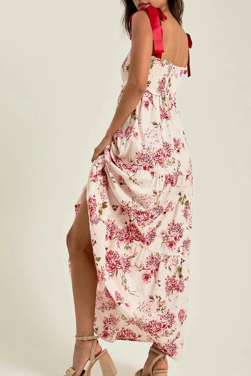 Sleeveless Backless Tie-Up Printed Maxi Dress