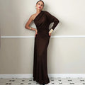 Diagonal Collar One-Shoulder Long Sleeve Maxi Dress