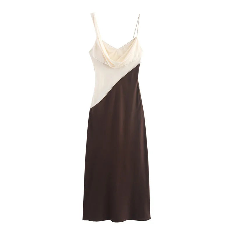 V Neck Patchwork Backless Maxi Dress