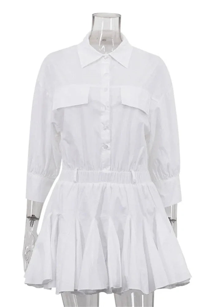 Pleated Patchwork Slim Short Sleeve High Waist Mini Dress