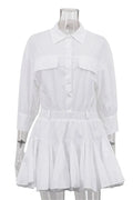 Pleated Patchwork Slim Short Sleeve High Waist Mini Dress