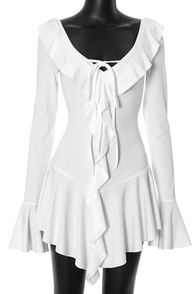 Deep V Neck Long Sleeve Slim Mini Dress