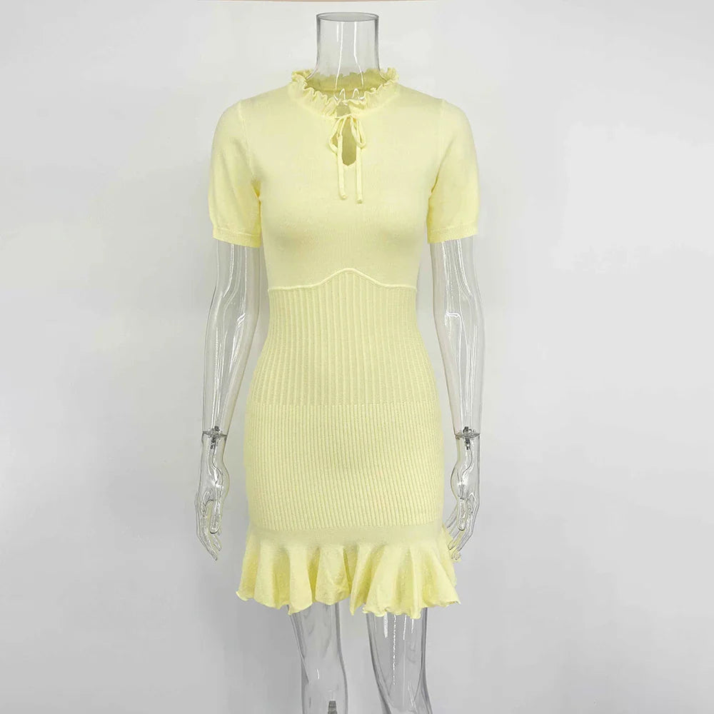 Hollow Out Lace-Up Patchwork Mini Dress