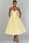 Off-Shoulder Strapless Sleeveless Backless High Waist A-line Midi Dress
