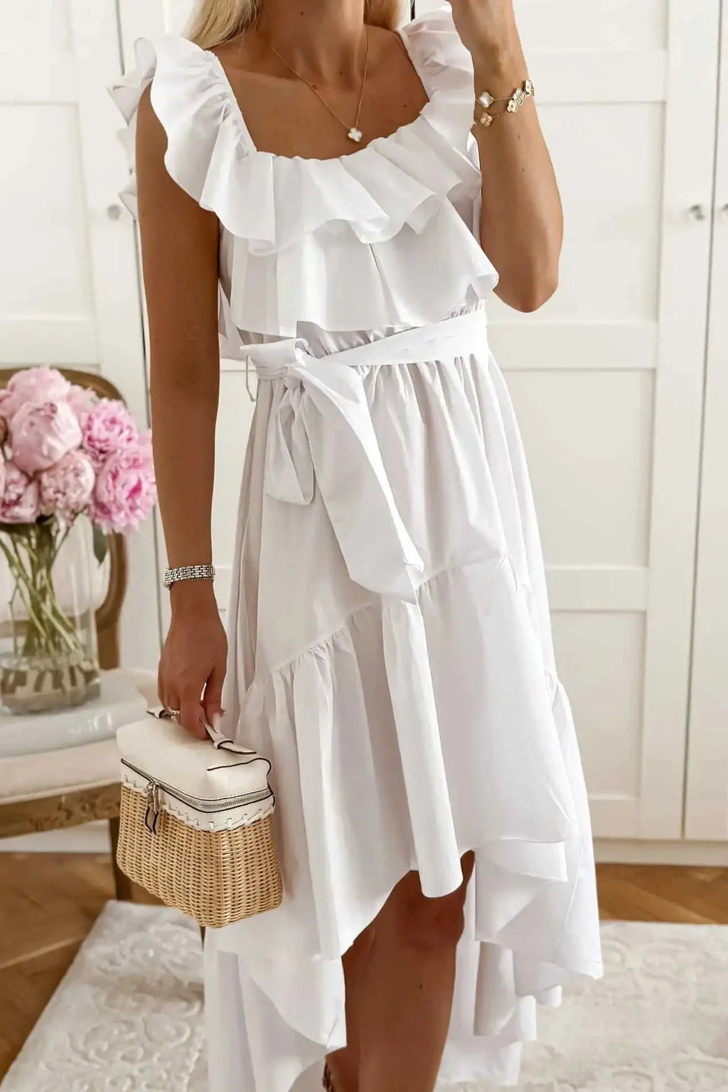Lace Up U Collar Sleeveless High Waist Irregular Maxi Dress