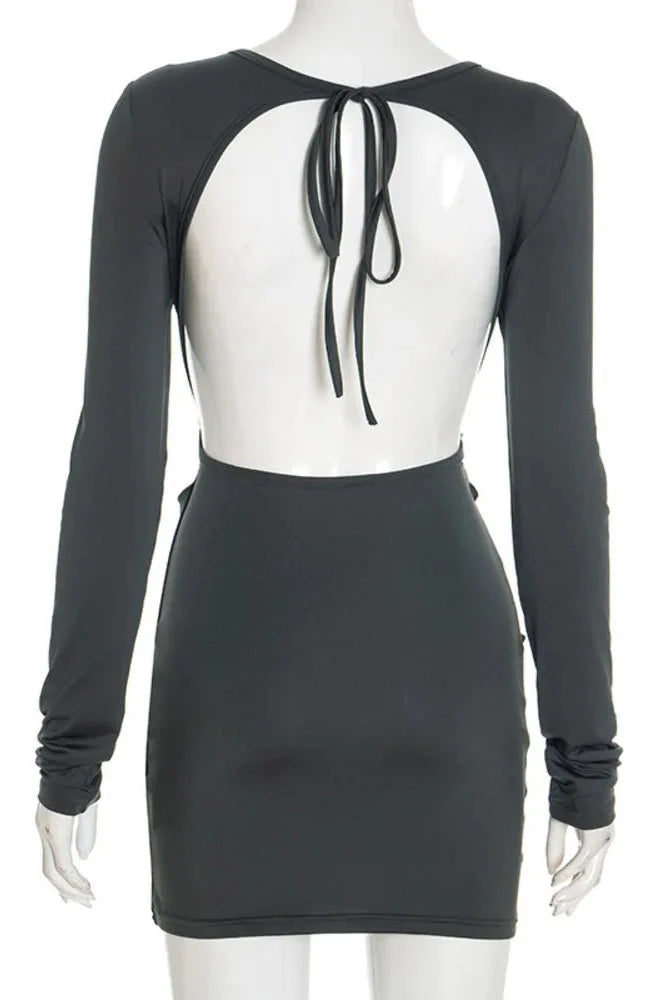 Long Sleeve Backless O Neck High Waist Mini Dress