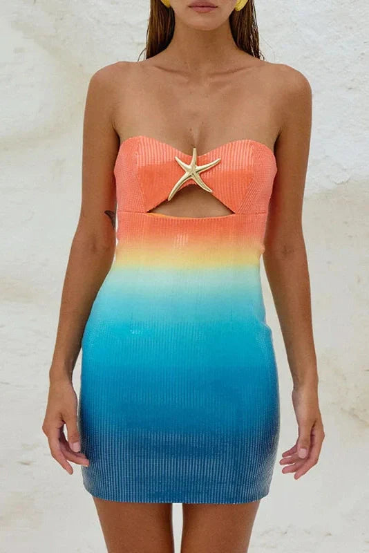 Hollow Out Sleeveless High Waist Off Shoulder Mini Dress