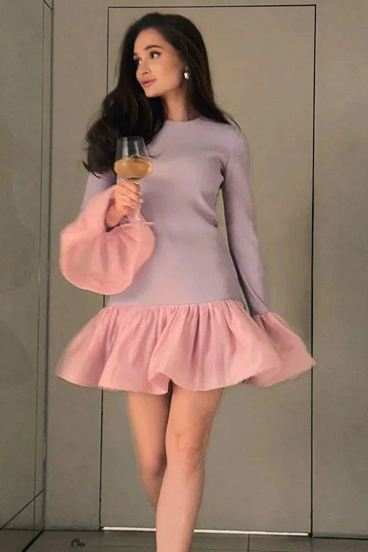 Elegant Knitted Long Sleeve A-Line Bodycon Mini Dress