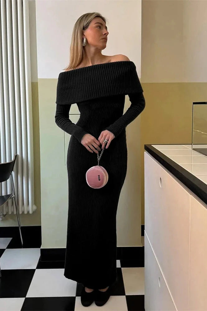 Off-Shoulder High Waist Maxi Dress