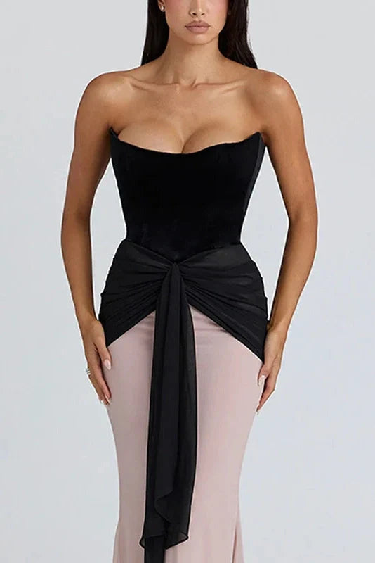 Elegant Off Shoulder Pleated Maxi Dress