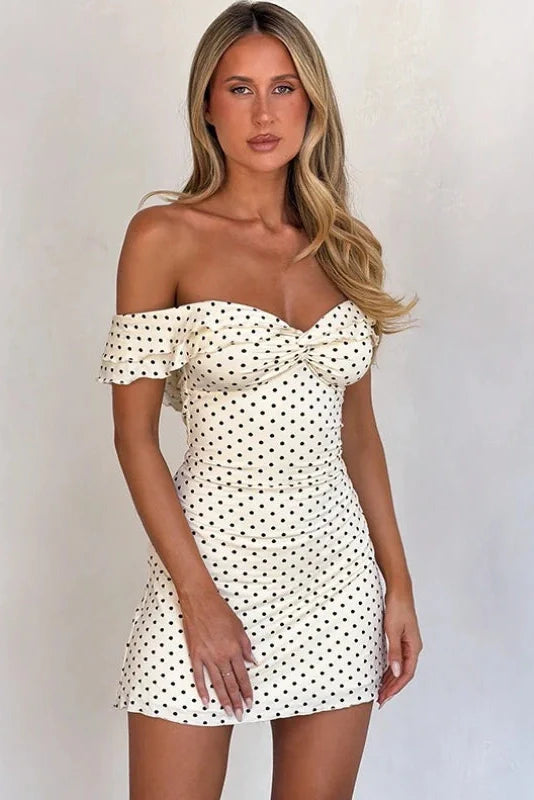 Polka Dot Print Sleeveless Backless Slim Mini Dress