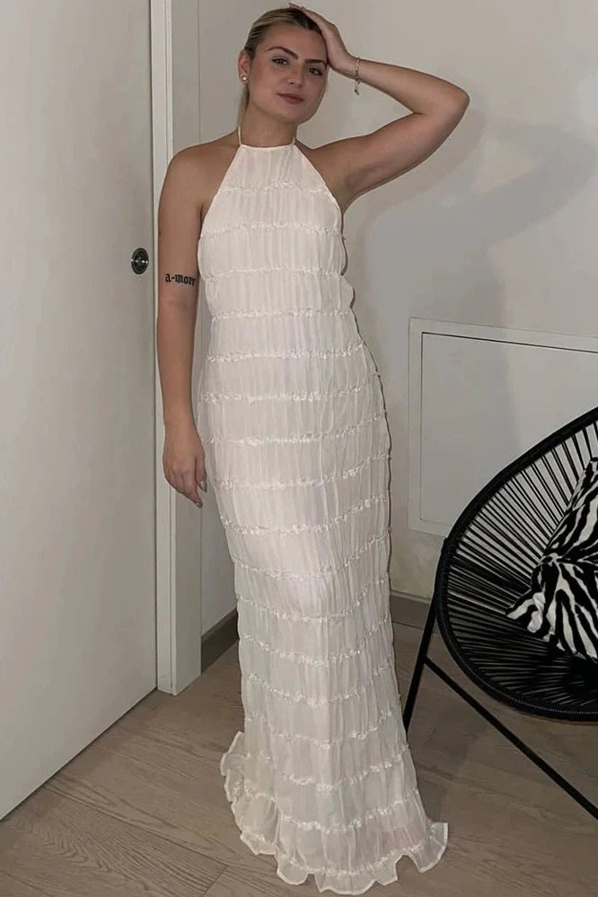 Backless Lace-up Sleeveless Pleated Maxi Dress
