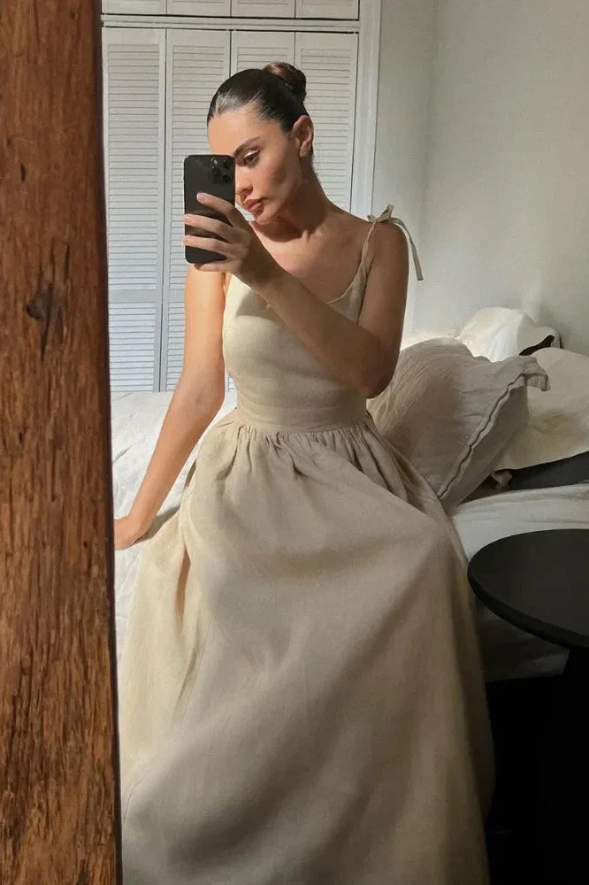 Elegant Backless V Neck Midi Dress