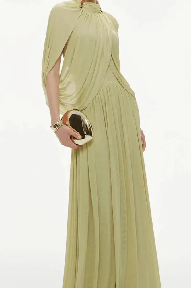 Hollow Out Shawl Sleeve Slim High Waist Maxi Dress