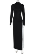 Elegant Hollow Out Turtleneck Long Sleeve Maxi Dress
