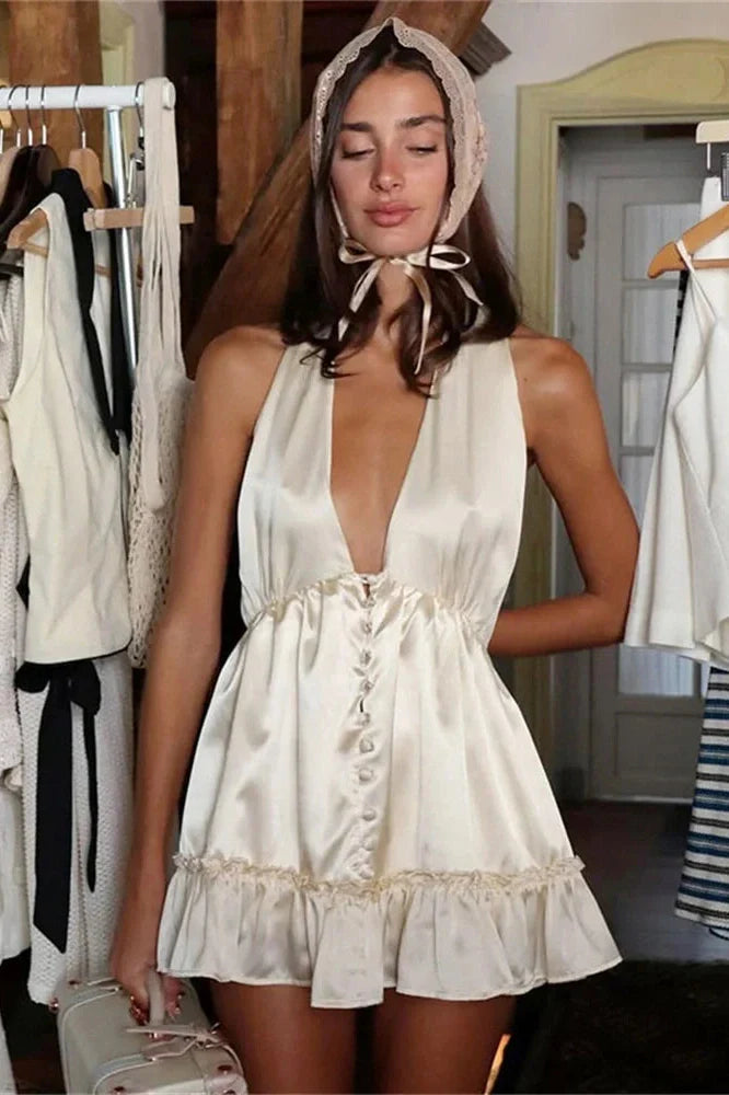 V-Neck Backless Mini Dress