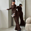 O-Neck Lace Up Long Sleeve Maxi Dress