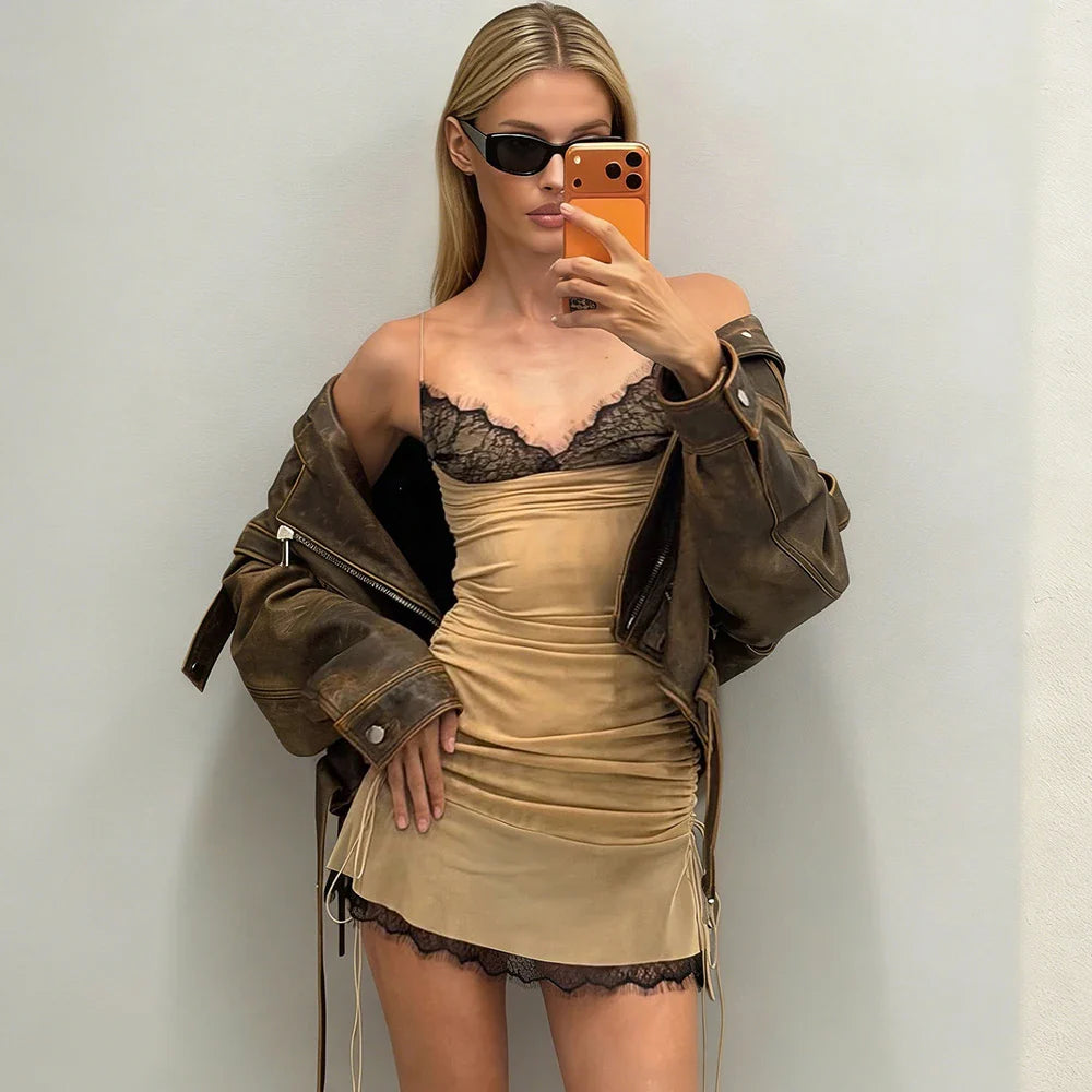 Elegant Patchwork Backless Mini Dress