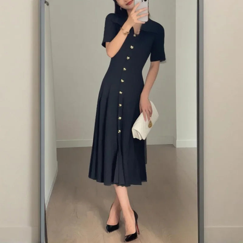 Knitted Short Sleeve Slim High Waist Midi Dress