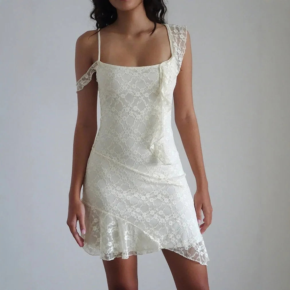 Lace Sleeveless Bodycon Irregular Mini Dress