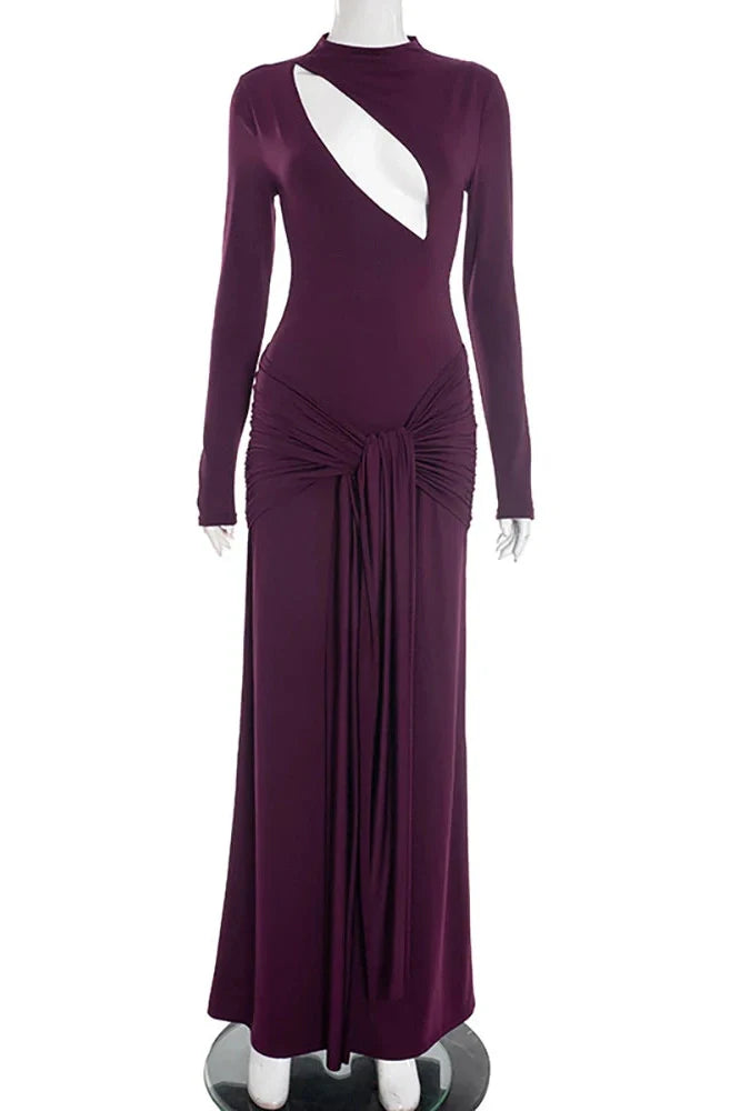 Hollow Out Long Sleeve O Neck Bodycon Maxi Dress