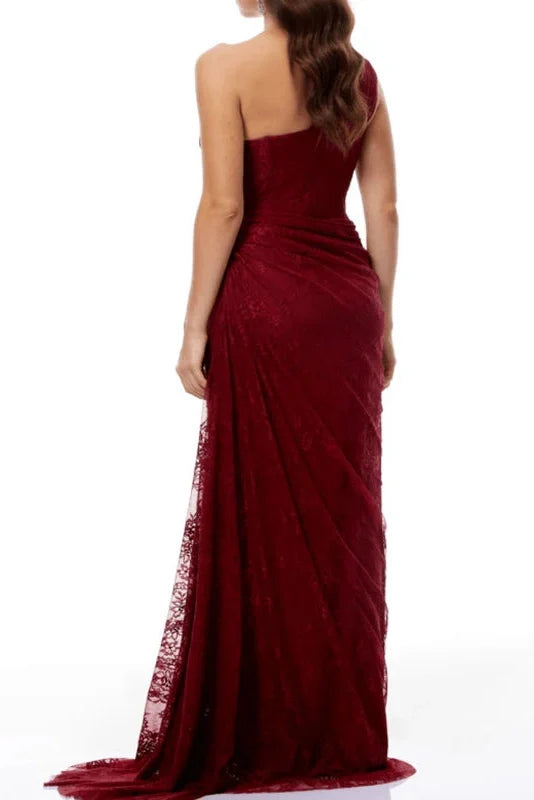 Lace Embroidery Slim High Waist Slash Collar Maxi Dress