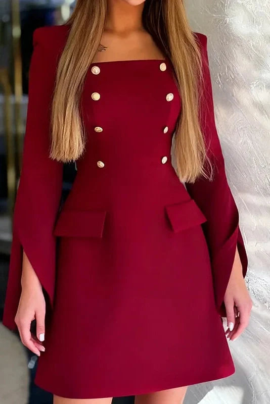 Elegant Square Collar A-Line High Waist Mini Dress