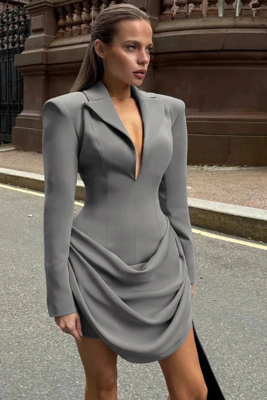 Elegant Deep V-Neck Slim Long Sleeves High Waist Mini Dress