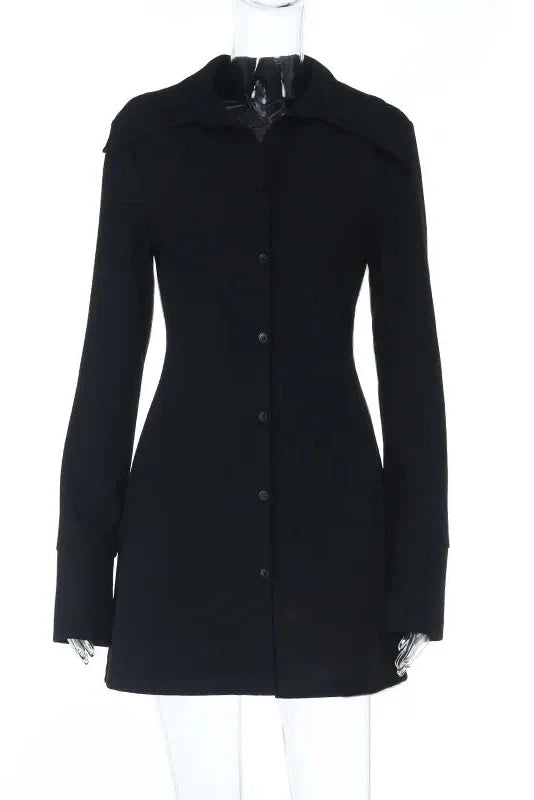 Elegant Slim Long Sleeve High Waist Button Mini Dress
