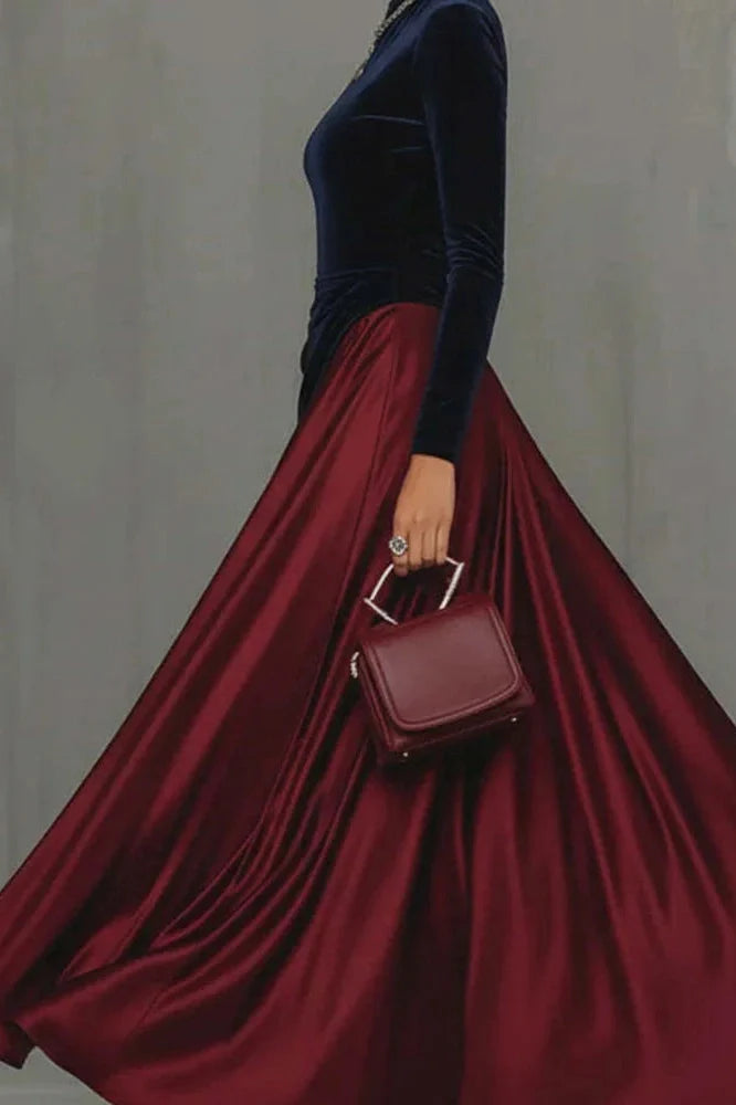 Elegant High Waist Pleated Slim Long Sleeve Maxi Dress
