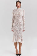 Lace Long Sleeve High Waist Bodycon Midi Dress