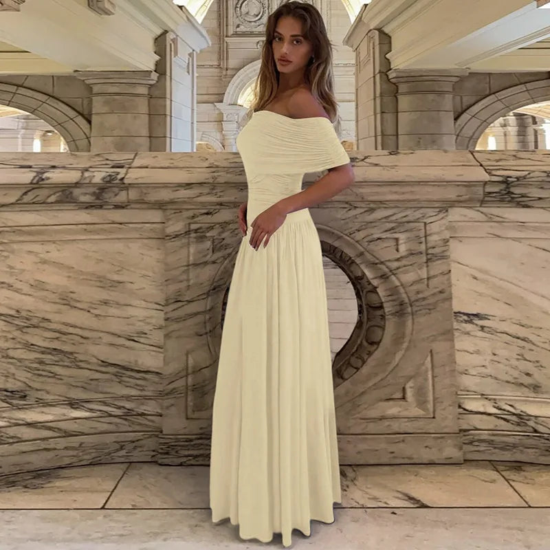 Off Shoulder Patchwork Sleeveless Slit Slim Maxi Dress