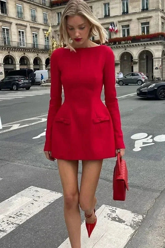 Elegant Long Sleeve Bodycon High Waist Mini Dress