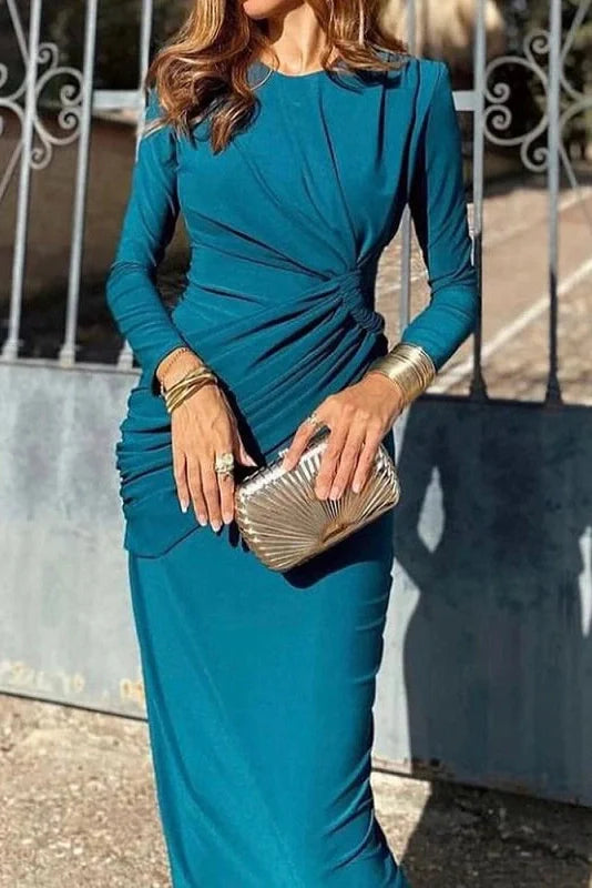 Elegant Long Sleeve Split Maxi Dress