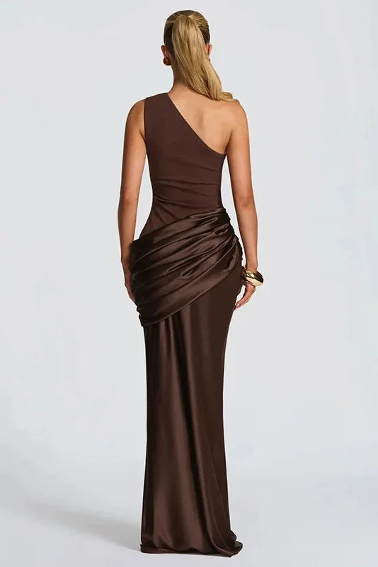 Elegant Pleated One Shoulder Maxi Dress
