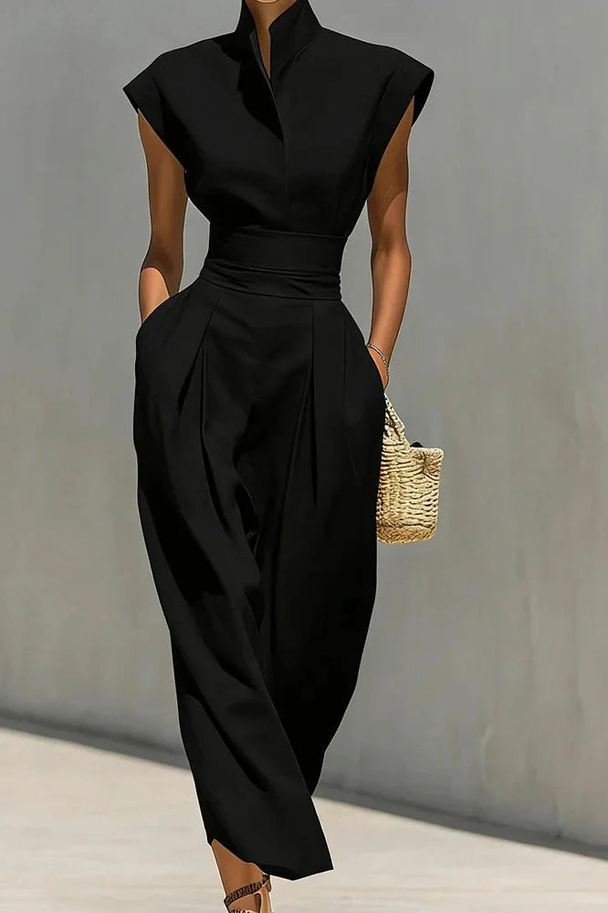 Elegant High Waist Slim Pleated Sleeveless Midi Dress