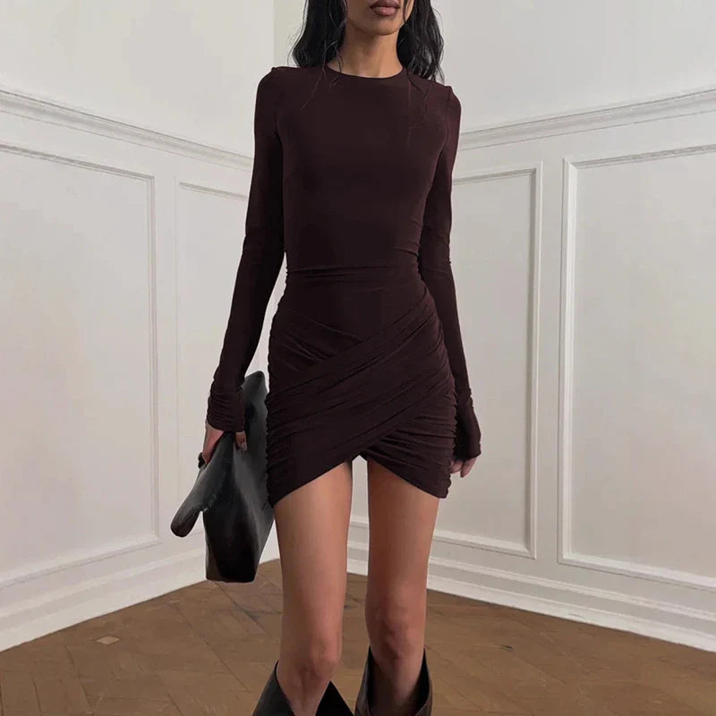 O Neck Long Sleeve Bodycon Mini Dress