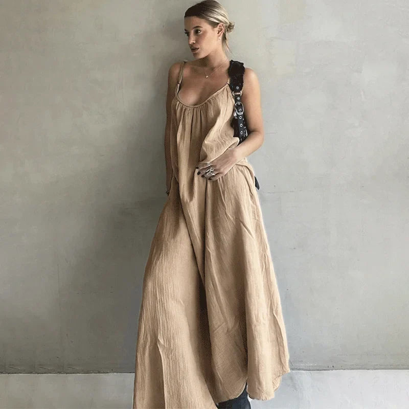 Elegant Patchwork Sleeveless Backless Maxi Dress