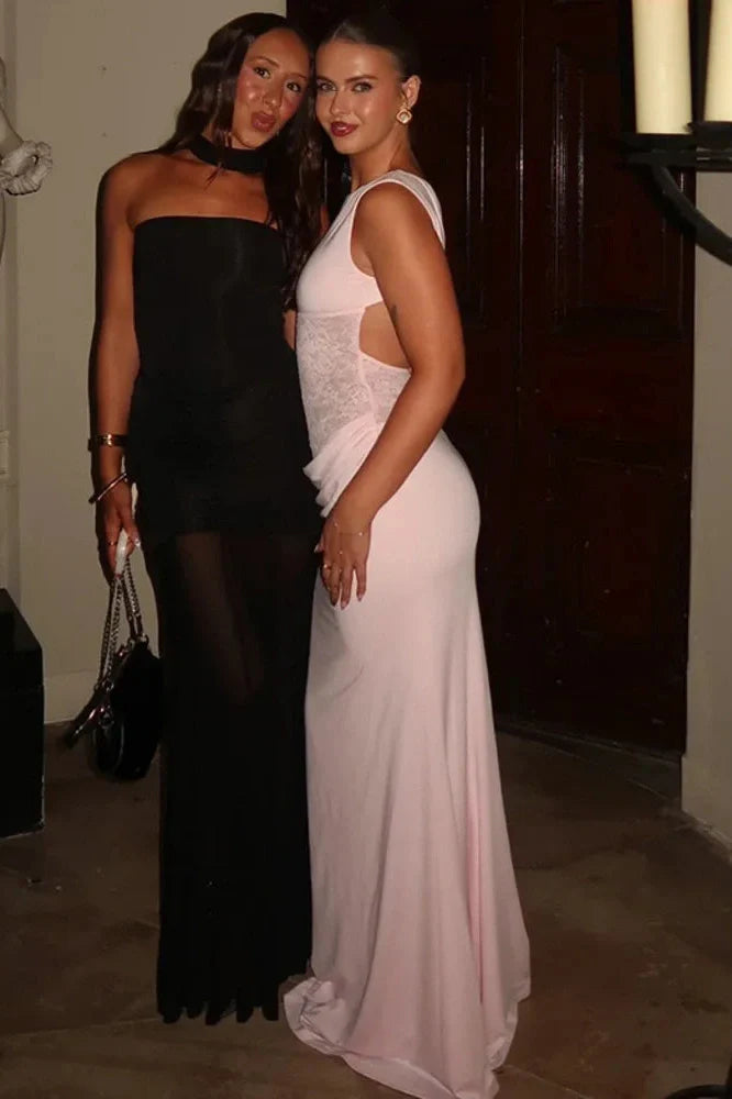 Backless Sleeveless Lace Patchwork High Waist Bodycon Maxi Dress