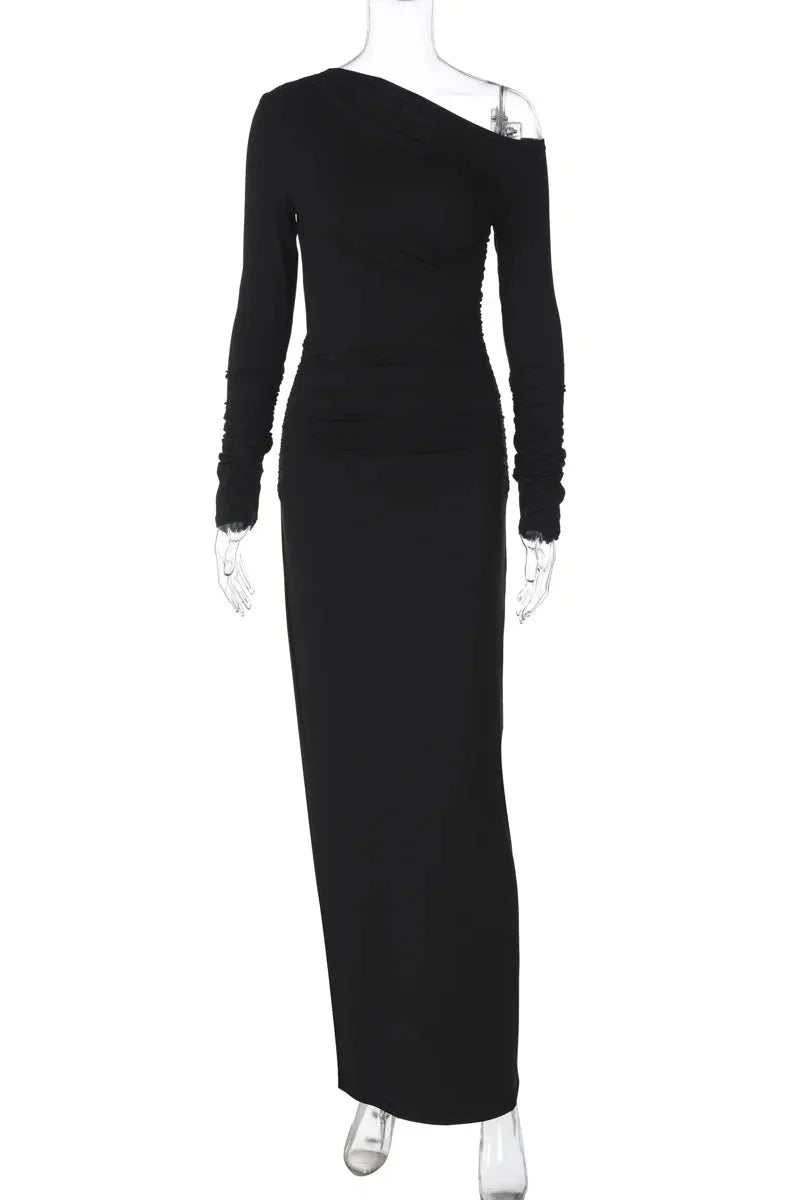 Elegant Long Sleeve Bodycon High Waist Maxi Dress