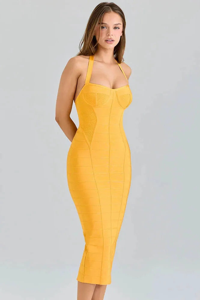 Backless Off-Shoulder Sleeveless Bodycon Midi Dress
