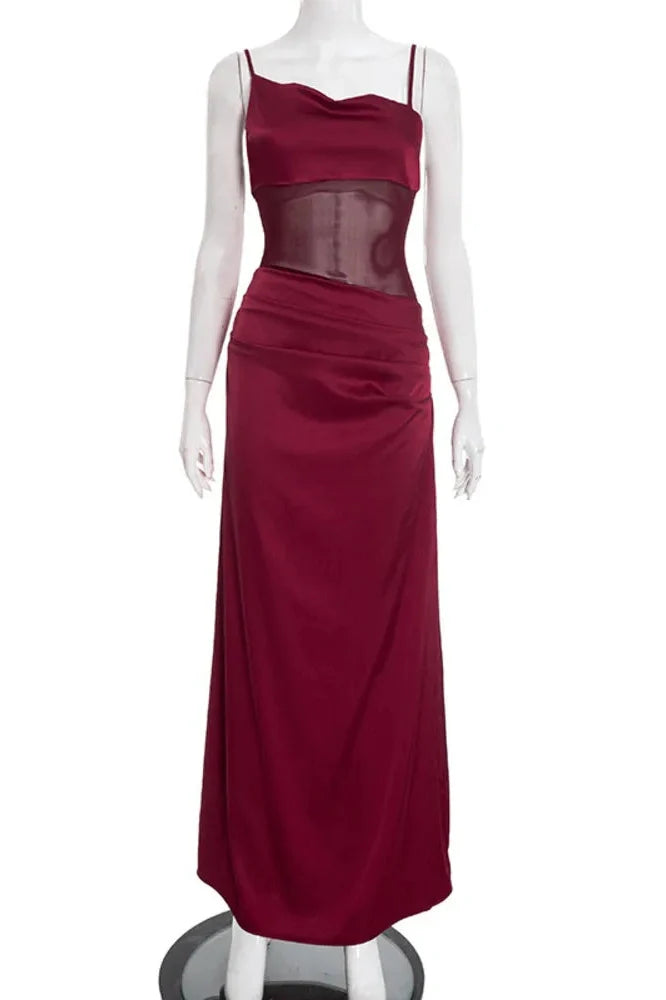 Spaghetti Strap Backless See Through Sleeveless Maxi Dress