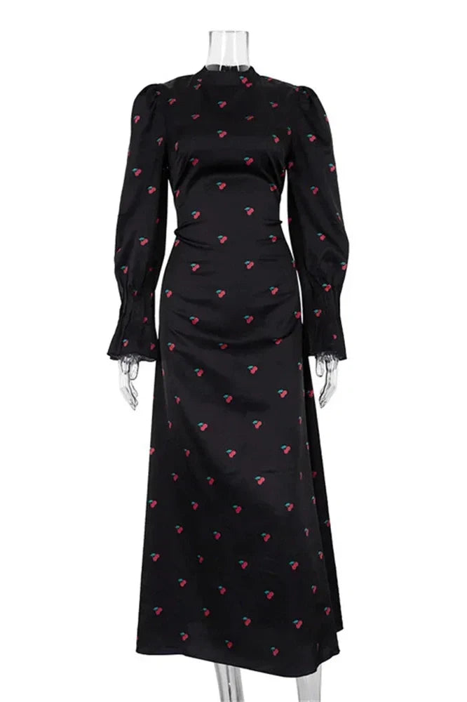Printed Long Sleeve Patchwork Maxi Dress