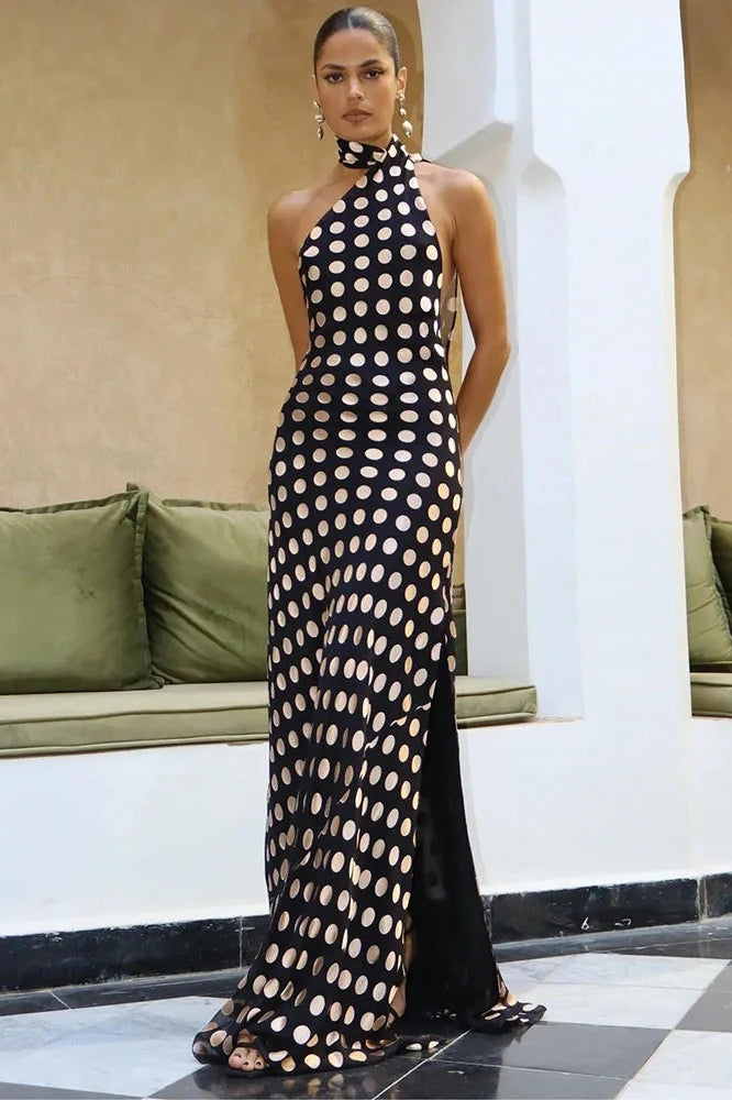 Plaid Printed Off-Shoulder Sleeveless Backless Maxi Dress
